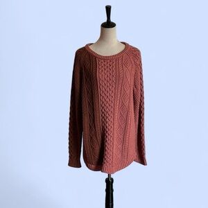 Women’s L.L. Bean Signature 100% Cotton Soft pink and maroon cable knit sweater